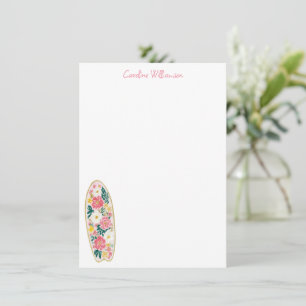 Pink Floral Surfboard Watercolor Personalised Name Card
