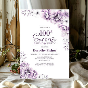 Pink Floral Surprise 100th Birthday Party Invitation