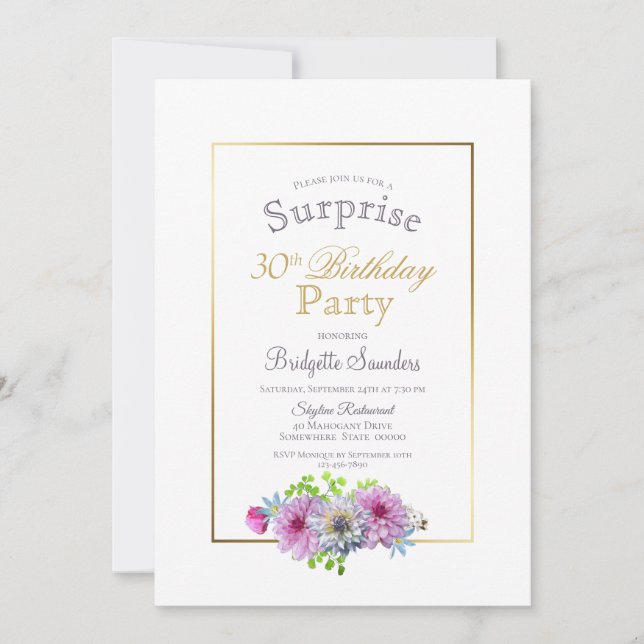 Pink Floral Surprise 30th Birthday Invitation (Front)