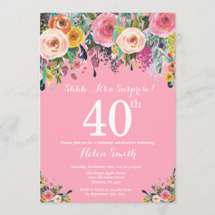 Pink Floral Surprise 40th Birthday Invitation