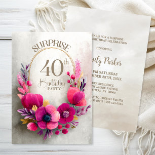 Pink Floral Surprise 40th Birthday Party Invitation