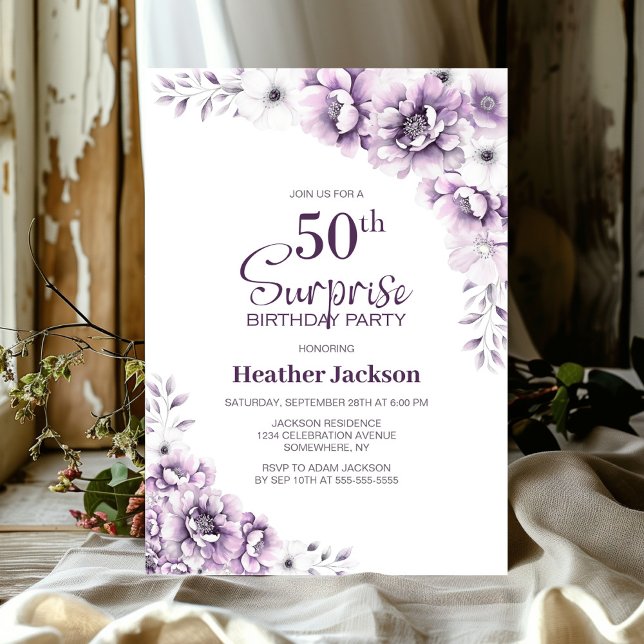 Pink Floral Surprise 50th Birthday Party Invitation (Creator Uploaded)