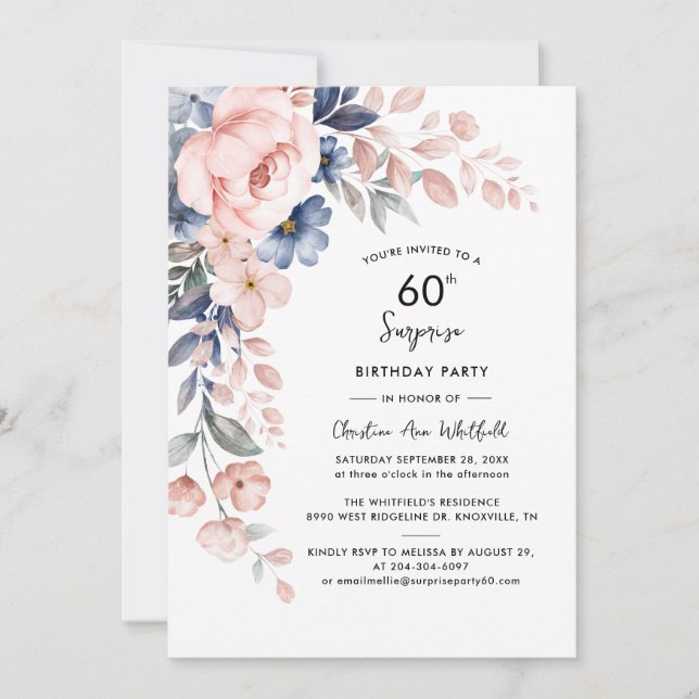 Pink Floral Surprise 60th Birthday Invitation (Front)