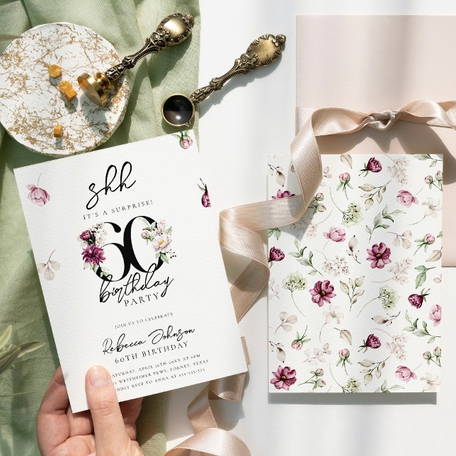 Pink Floral Surprise 60th Birthday Party Invitation (Creator Uploaded)