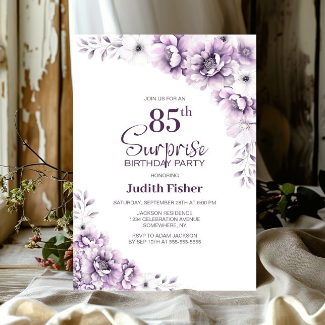 Pink Floral Surprise 85th Birthday Party Invitation (Creator Uploaded)