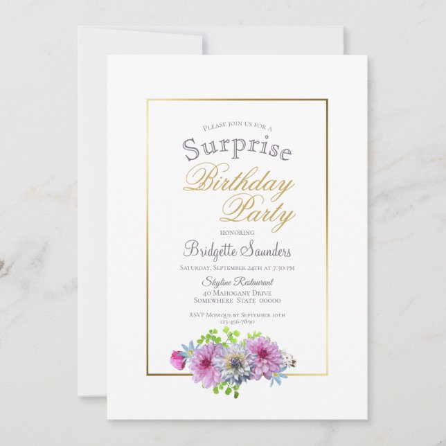 Pink Floral Surprise Birthday Party Invitation (Front)