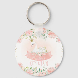 Pink Floral Swan Princess Key Ring