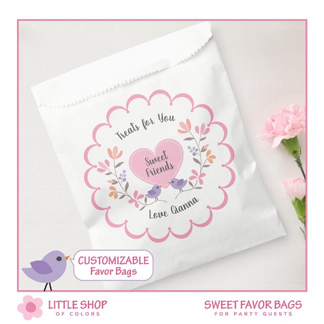 Pink Floral Sweet 16 Birthday Party Favour Bags (Creator Uploaded)