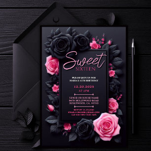 Pink Floral Sweet 16 Birthday Party Invitation