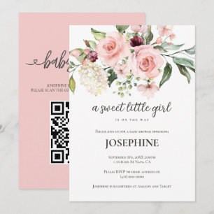Pink Floral Sweet Little Girl Baby Shower Invitation