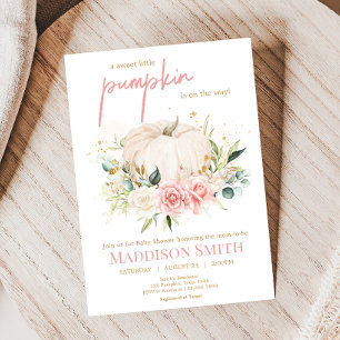 Pink Floral Sweet Little Pumpkin Baby Shower Invitation