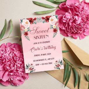 Pink Floral Sweet Sixteen Elegant Birthday Party I Invitation