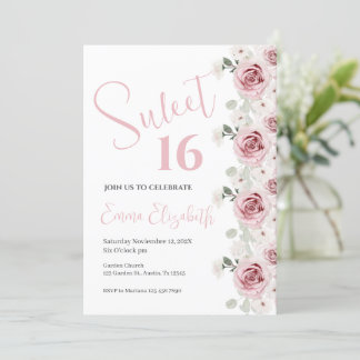 Pink Floral Sweet Sixteen Invitation