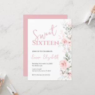 Pink Floral Sweet Sixteen Invitation