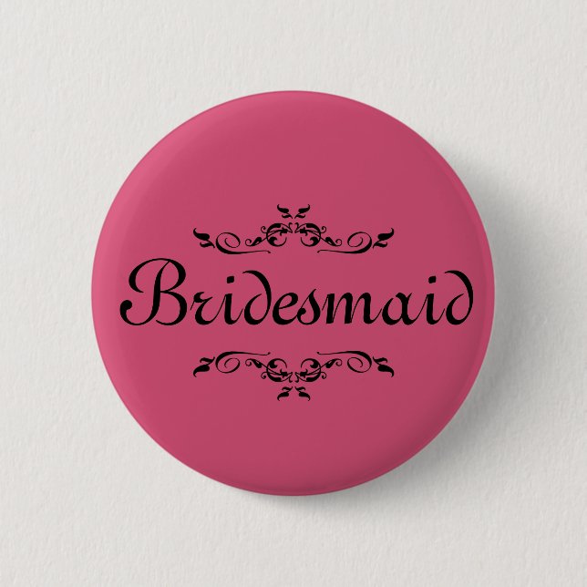 Pink Floral Swirl Border Bridesmaid 6 Cm Round Badge (Front)