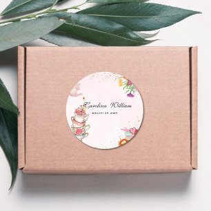 Pink Floral tea party Baby is Brewing baby shower Classic Round Sticker