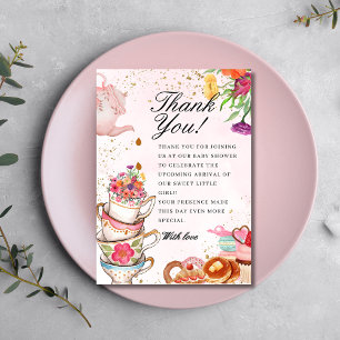 Pink Floral tea party Baby is Brewing baby shower Thank You Card