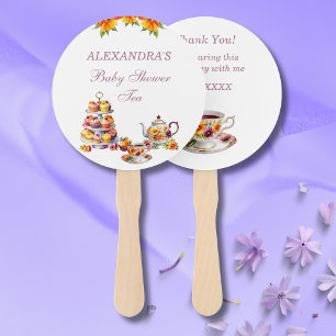 Pink Floral Tea Party Baby Shower Hand Fan