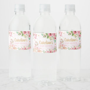 Pink Floral Tea Party Baby Shower  Water Bottle Label