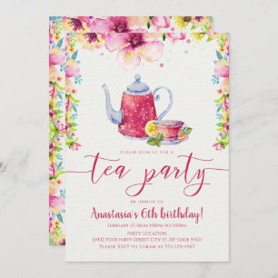 Pink Floral Tea Party Birthday Invitation