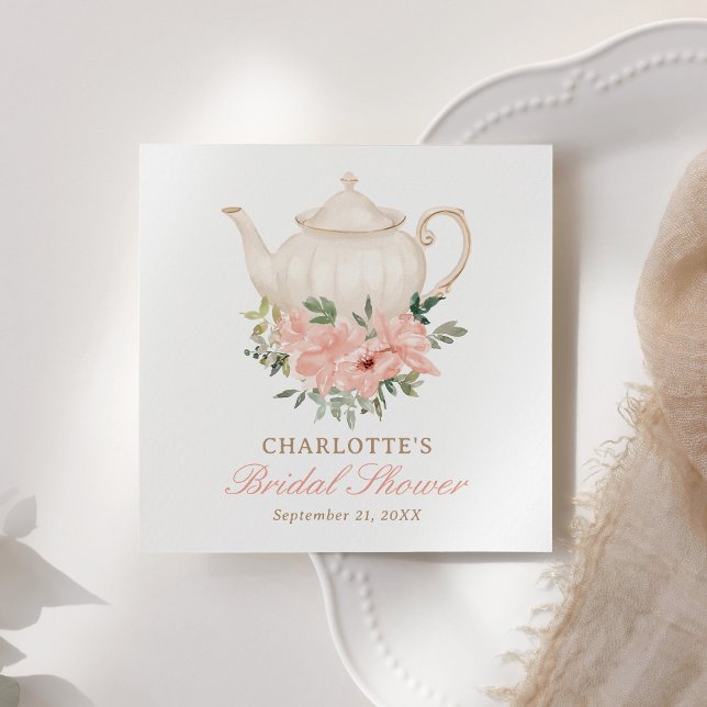 Pink Floral Tea Party Bridal Shower Napkin (Creator Uploaded)