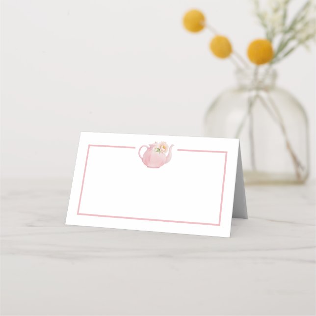 Pink Floral Tea Party Girl Baby Shower Blank  Place Card (Front)