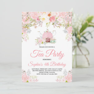 Pink Floral Tea Party Girls Birthday Invitation