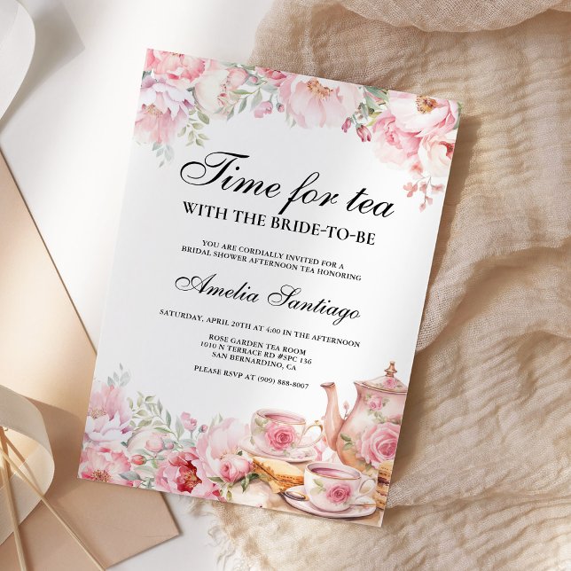 Pink Floral Tea With Bride To Be Bridal Shower Invitation (Creator Uploaded)