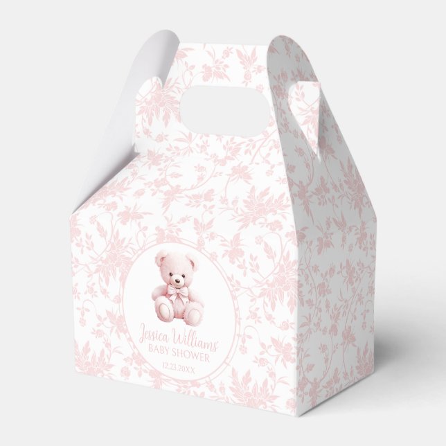 Pink floral teddy bear baby shower candy favour bo box (Front Side)