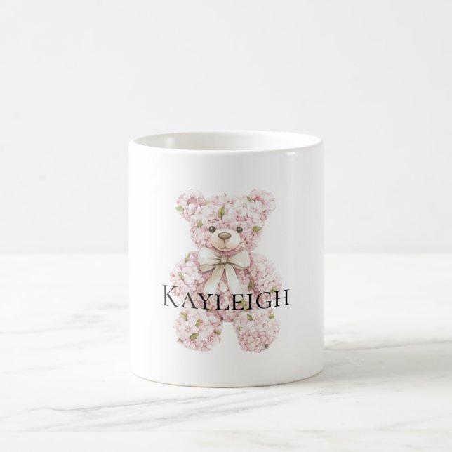 Pink Floral Teddy Bear Coffee Mug (Center)