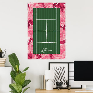 Pink Floral Tennis Court Preppy Sports Decor