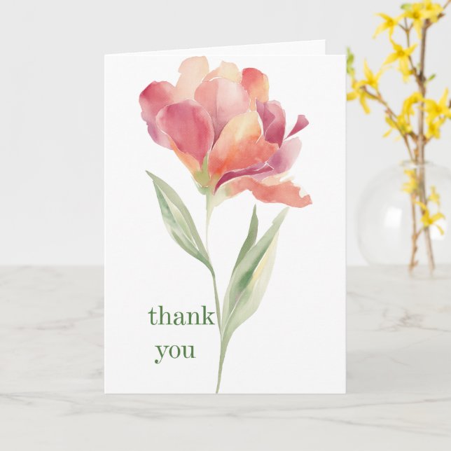  Pink Floral Thank You Card (Yellow Flower)