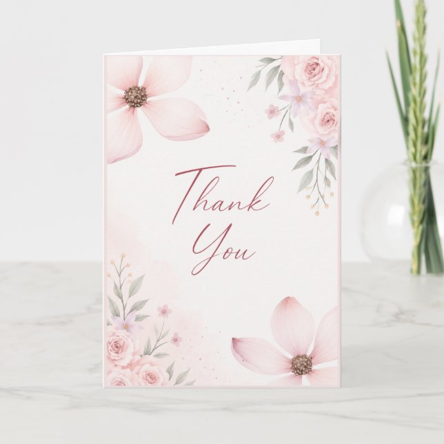 Pink Floral Thank You Card (Front)
