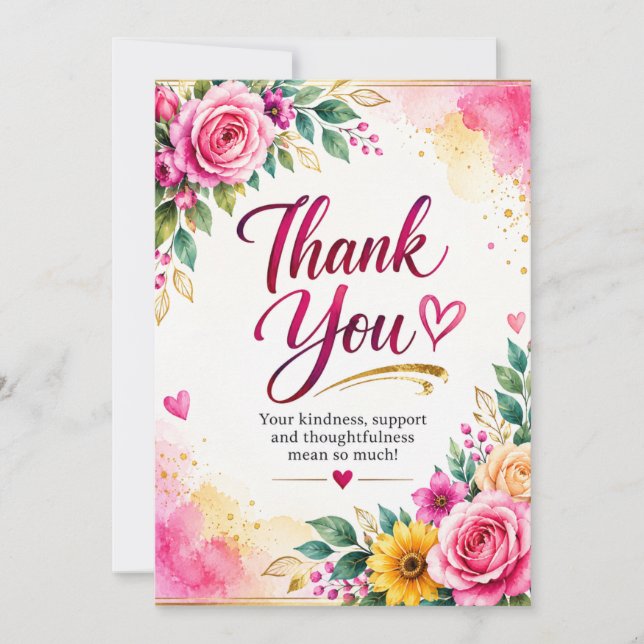 Pink Floral Thank You Card (Front)