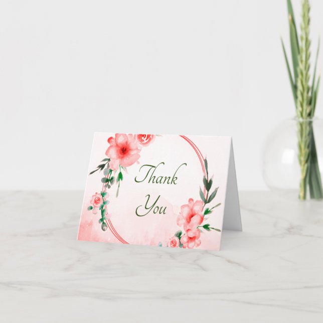 Pink floral   thank you card (Front)