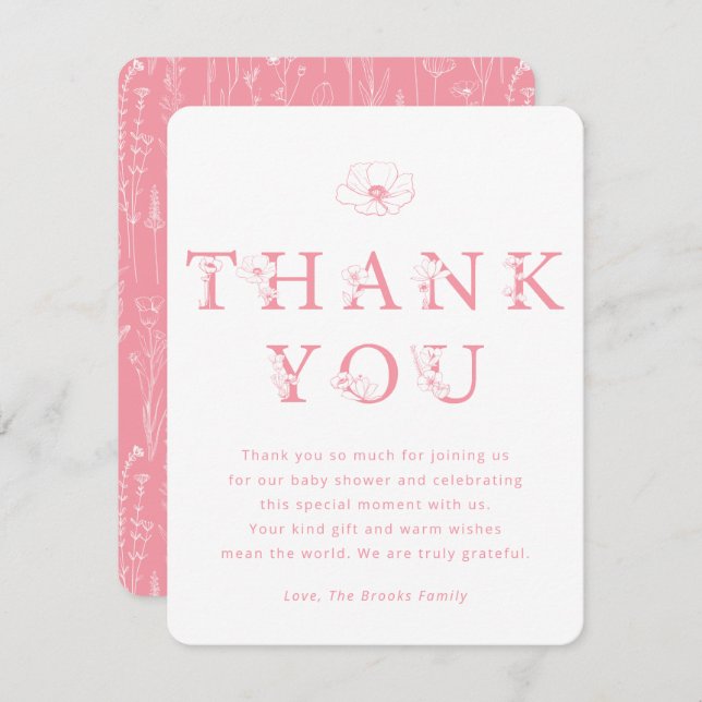 Pink Floral Thank You Card | Baby Shower (Front/Back)