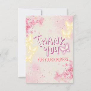 Pink Floral Thank You Card with Butterflies