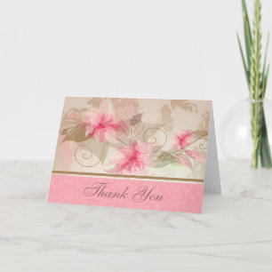 Pink Floral Thank You Card With Damask