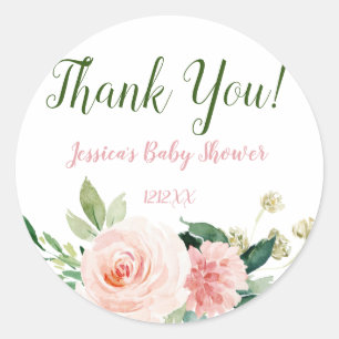 Pink Floral Thank You Classic Round Sticker