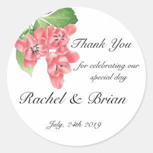 Pink Floral Thank You Classic Round Sticker