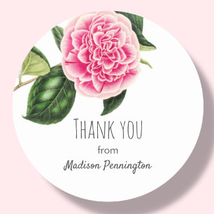 Pink Floral Thank You Classic Round Sticker