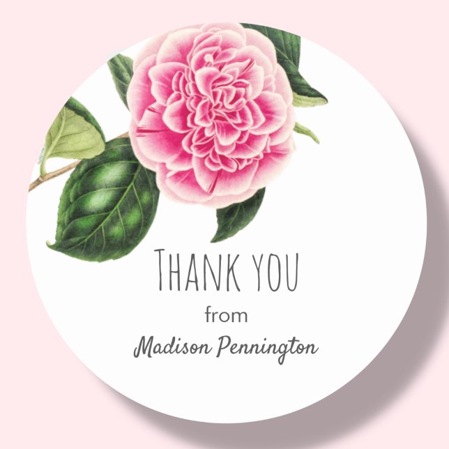 Pink Floral | Thank You Classic Round Sticker (Creator Uploaded)