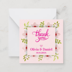 Pink Floral Thank You, Elegant Calligraphy Wedding Card