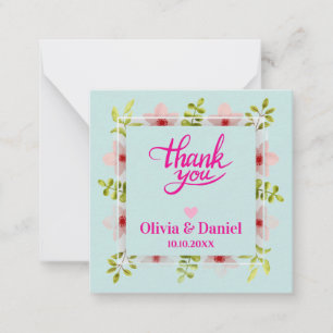 Pink Floral Thank You, Elegant Calligraphy Wedding Card