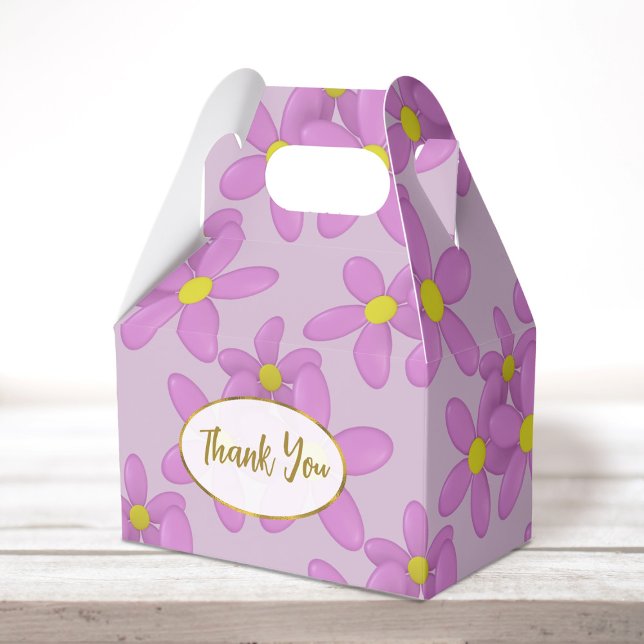 Pink Floral Thank You Favour Boxes (A cute pink floral favor box just for you. Add your name!)