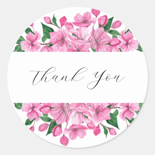 Pink Floral Thank You Sticker (Front)