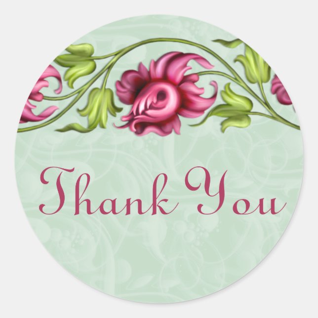 Pink Floral Thank You Stickers (Front)