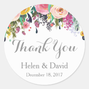 Pink Floral Thank You Wedding Favour Stickers