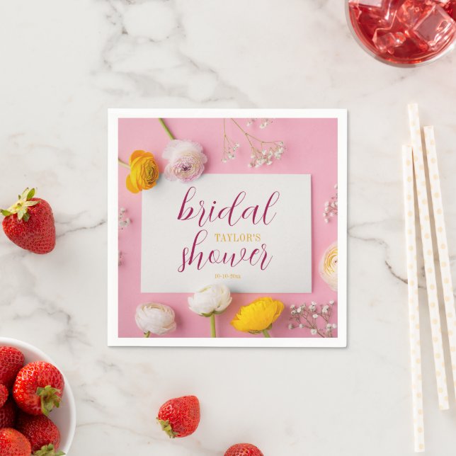 Pink Floral Theme Bridal Shower Napkin (Insitu)