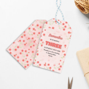 Pink Floral Third Birthday Custom Party Favour Gift Tags